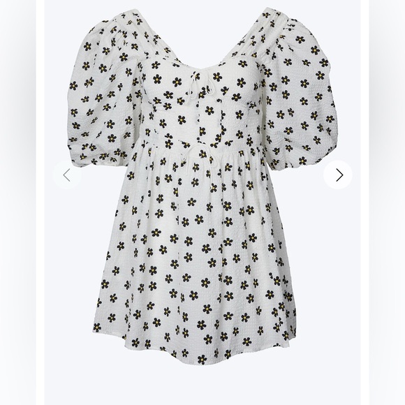 For Love & Lemons Connie Cottagecore Mini Dress White Yellow Floral Fairycore SM - Picture 1 of 5